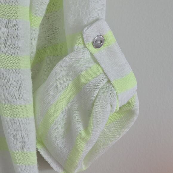 EARTH YOGA Women's Sz Small Burn Out Green Stripe Roll Tab Sleeve Pocket Hoodie - Picture 8 of 16